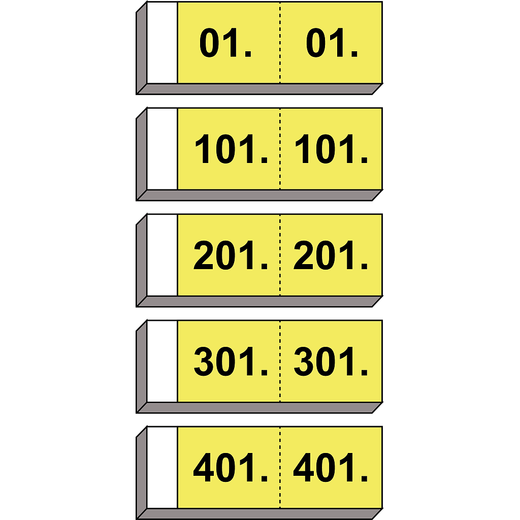 Blocs numérotés "Garde-robes" N° 1 - 500 (répartis en 5 blocs)